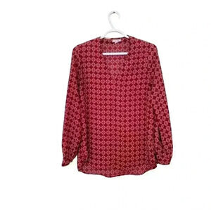 Pleione semi sheer tunic, long button  up sleeves, V-neck , light weight, summer